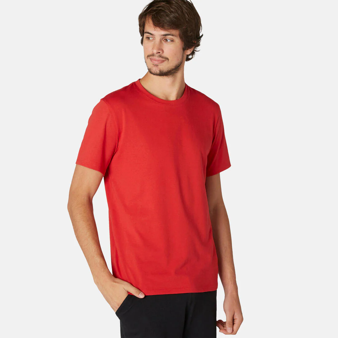 Men's Short-Sleeved Straight-Cut Crew Neck Cotton Fitness T-Shirt 500 Garnet - Image 64