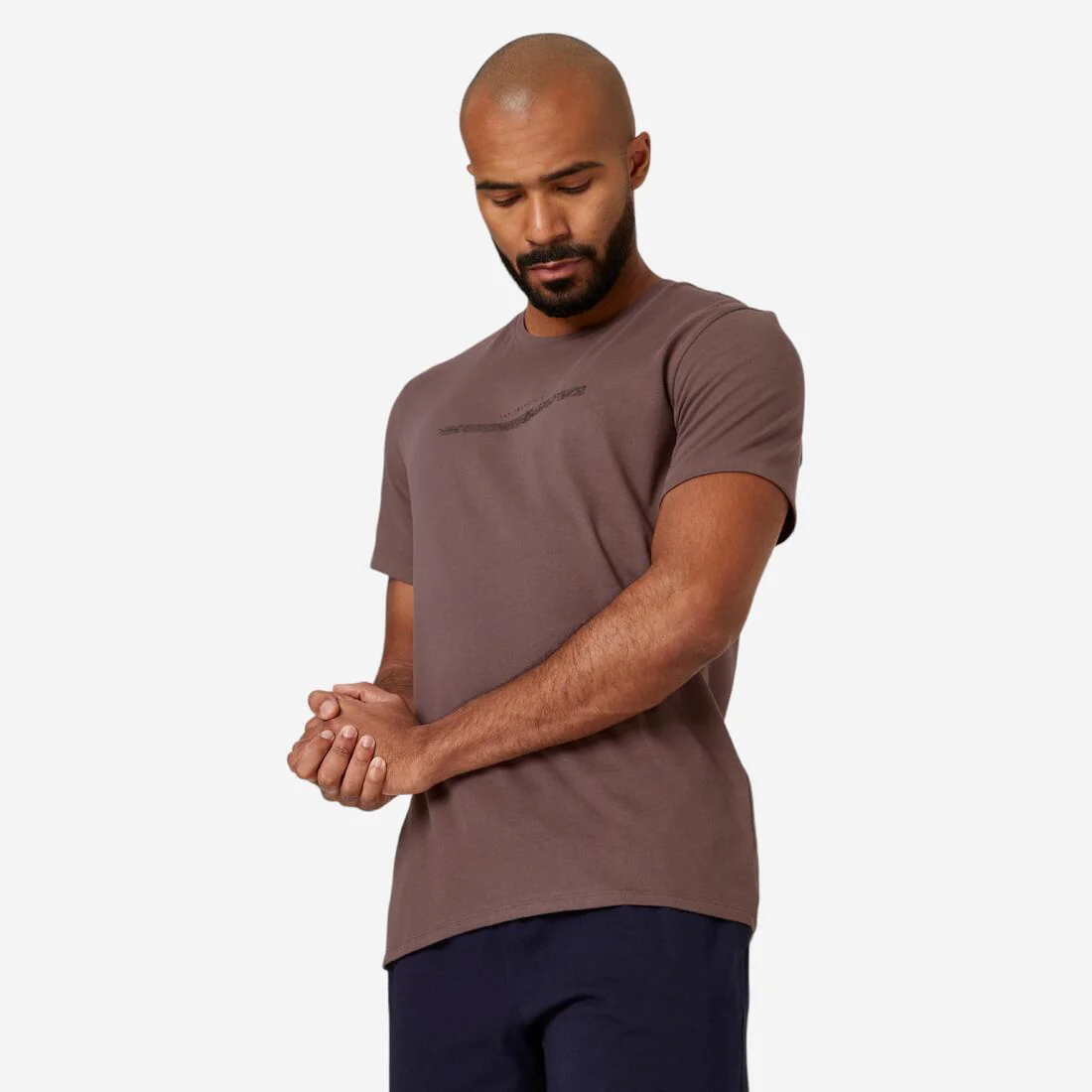 Men's Short-Sleeved Straight-Cut Crew Neck Cotton Fitness T-Shirt 500 - Glacier - Image 2
