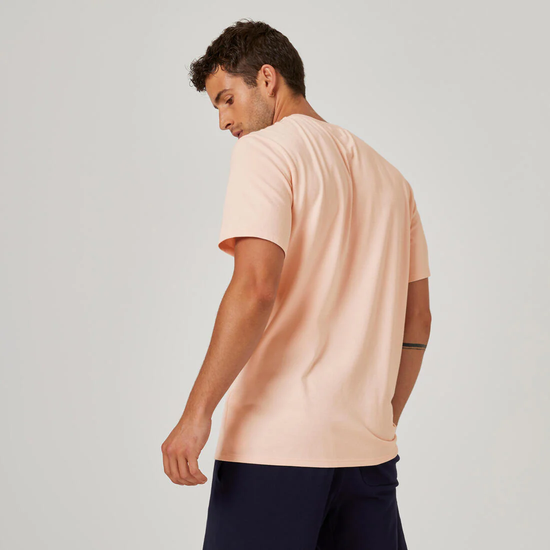 Men's Short-Sleeved Straight-Cut Crew Neck Cotton Fitness T-Shirt 500 - Glacier - Image 3