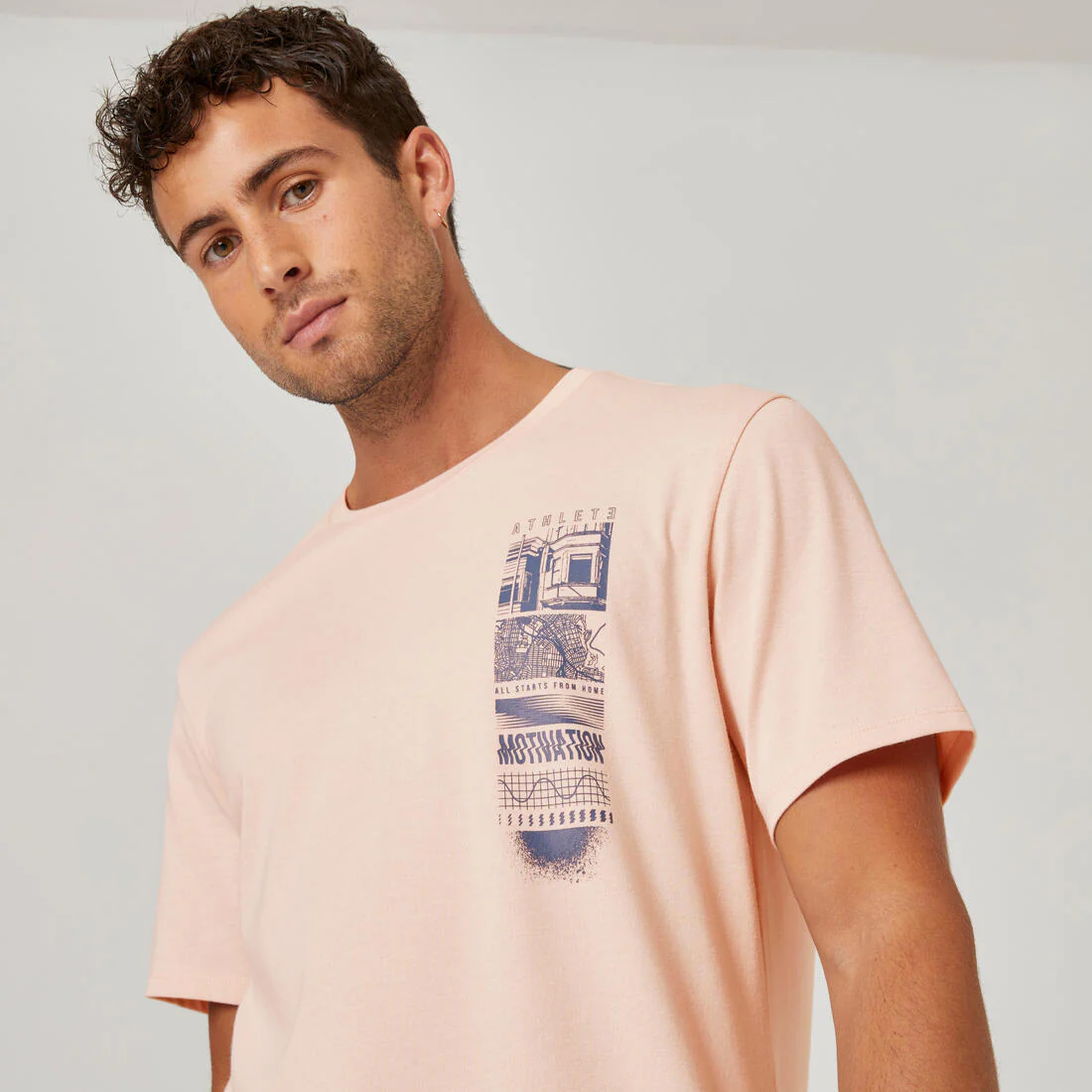 Men's Short-Sleeved Straight-Cut Crew Neck Cotton Fitness T-Shirt 500 - Glacier - Image 8