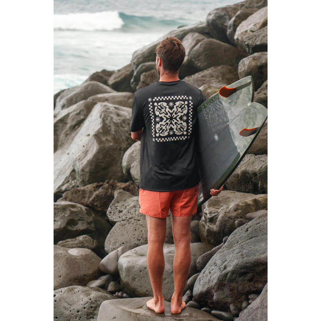 Men's Surfing Short-Sleeved Anti-UV T-Shirt - Grey print - Image 12