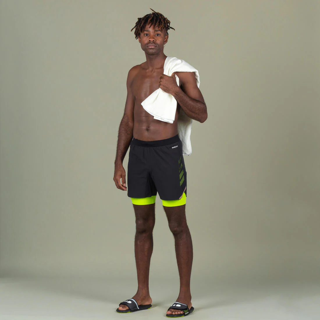 Men’s Swimming Jammer-Swim Short 500 Fiti - Black/Yellow/Beige - Image 2