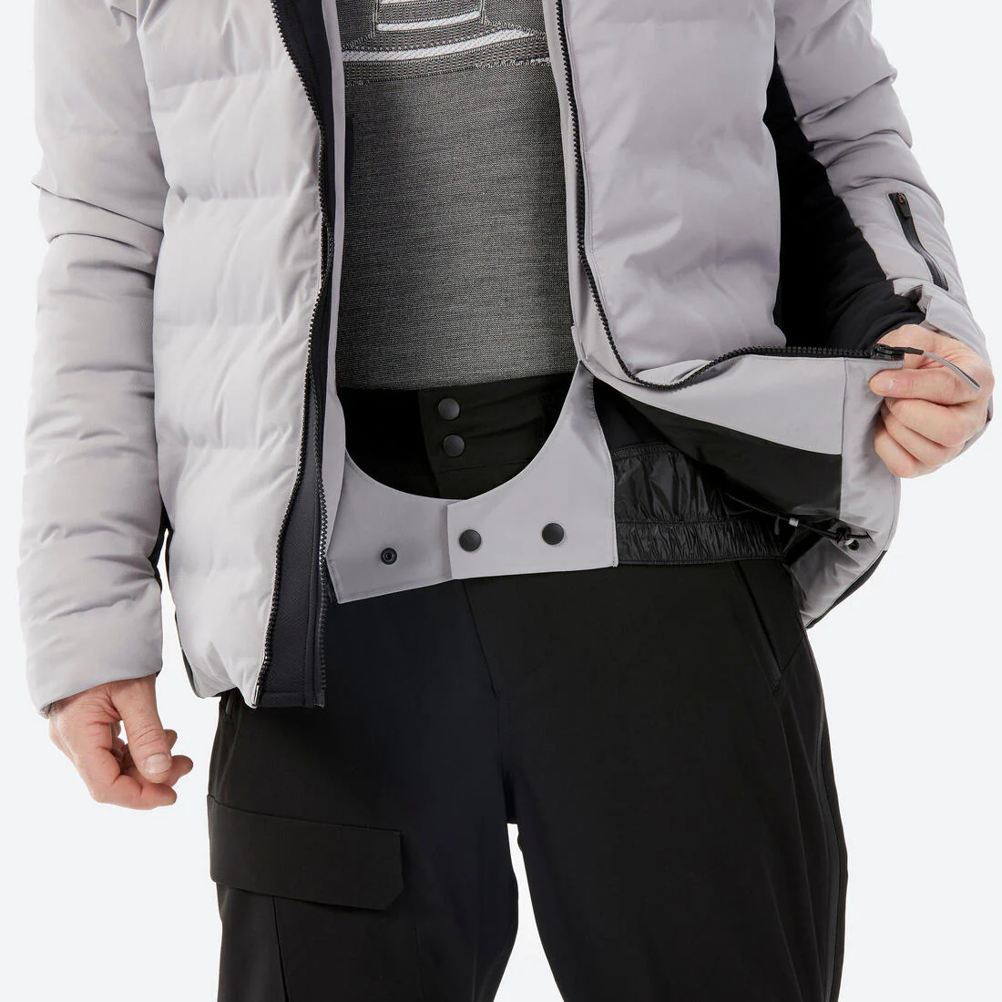 Men’s ultra-warm & ventilated ski and snowboard padded jkt 500 Warm Grey & - Image 15