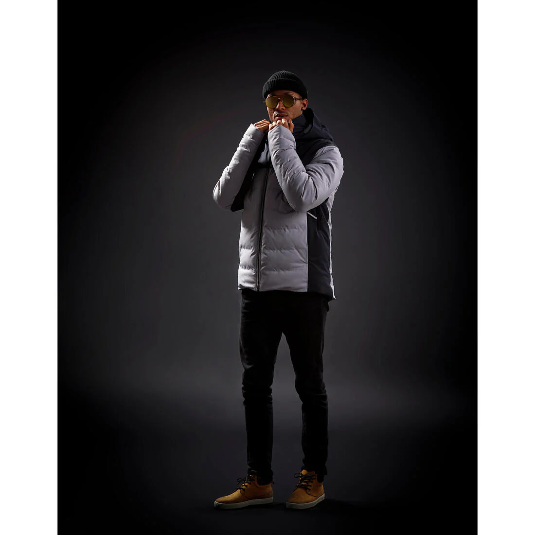 Men’s ultra-warm & ventilated ski and snowboard padded jkt 500 Warm Grey & - Image 2
