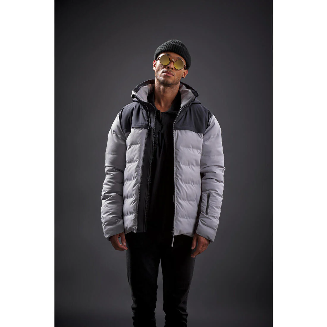 Men’s ultra-warm & ventilated ski and snowboard padded jkt 500 Warm Grey & - Image 3