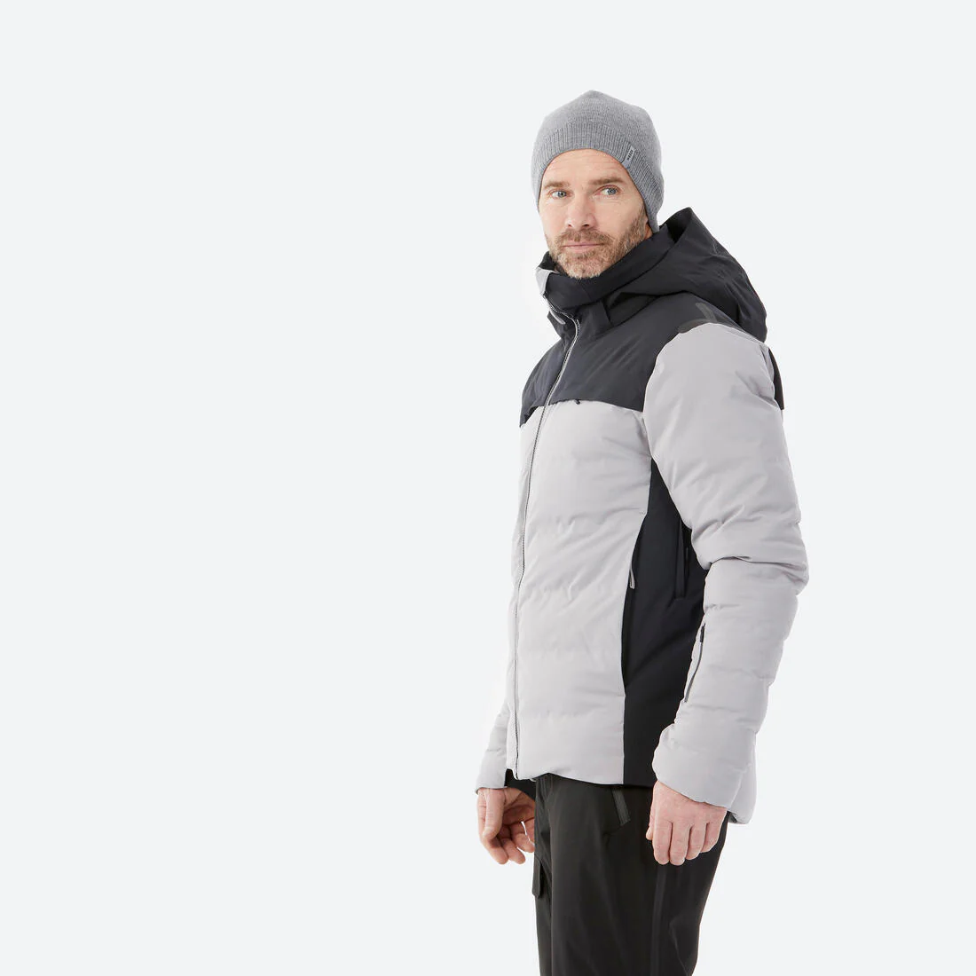 Men’s ultra-warm & ventilated ski and snowboard padded jkt 500 Warm Grey & - Image 4