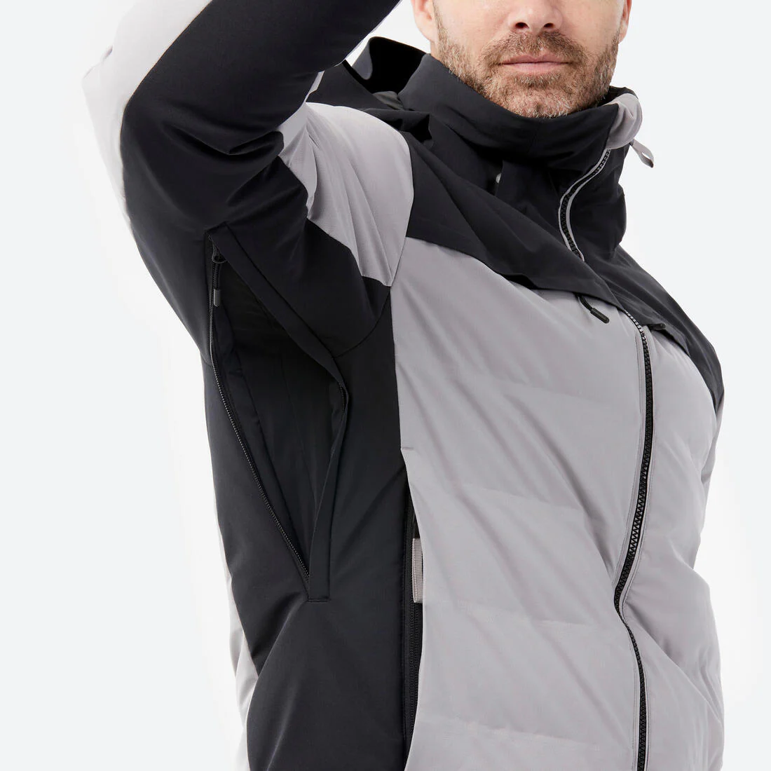Men’s ultra-warm & ventilated ski and snowboard padded jkt 500 Warm Grey & - Image 8