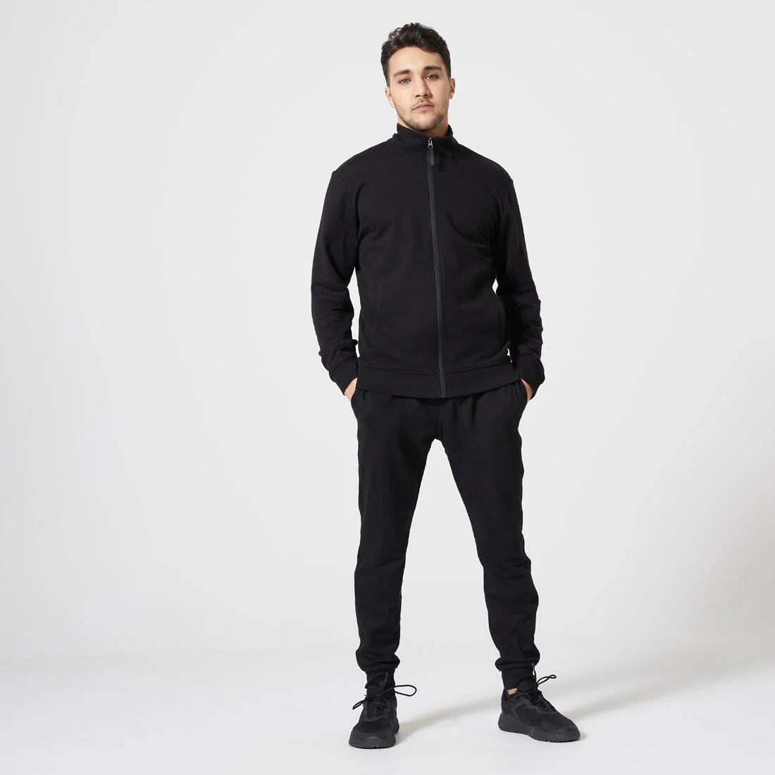 Men's Zip-Up Crew Cut Sweatshirt 500 - Black - Image 2