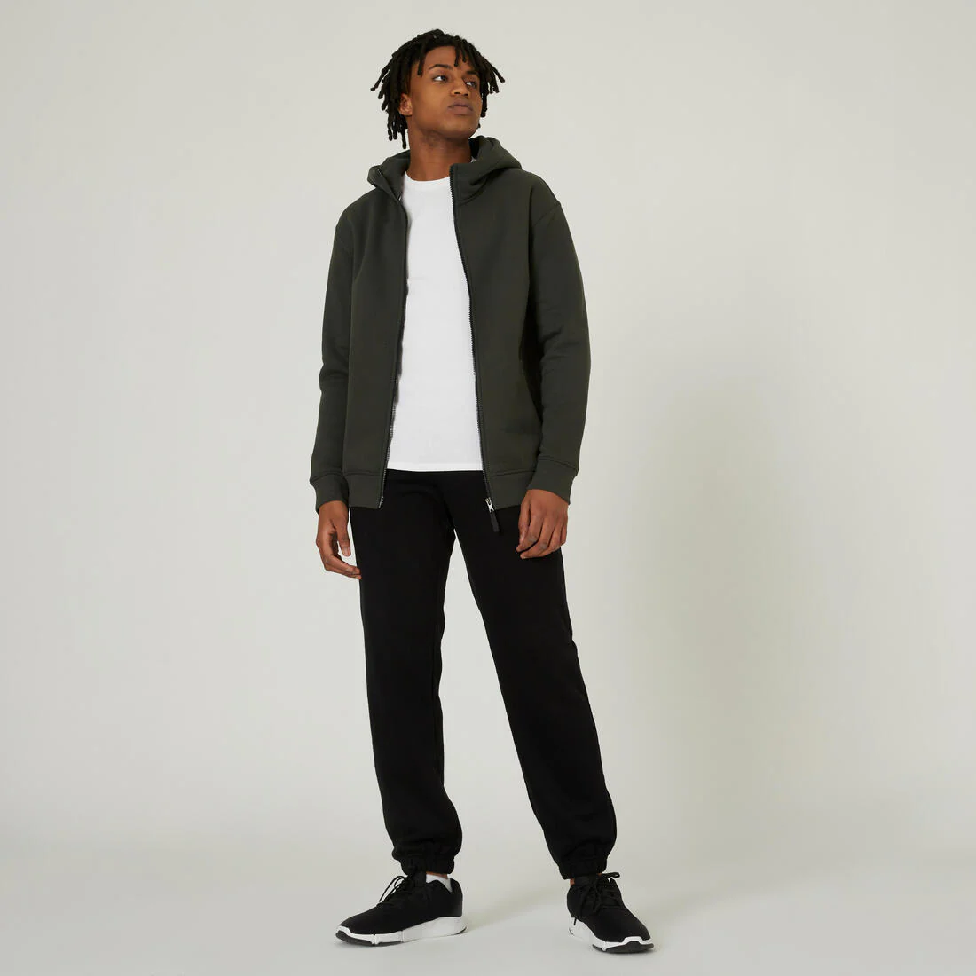 Men's Zip-Up Fitness Hoodie - Dark Green - Image 2