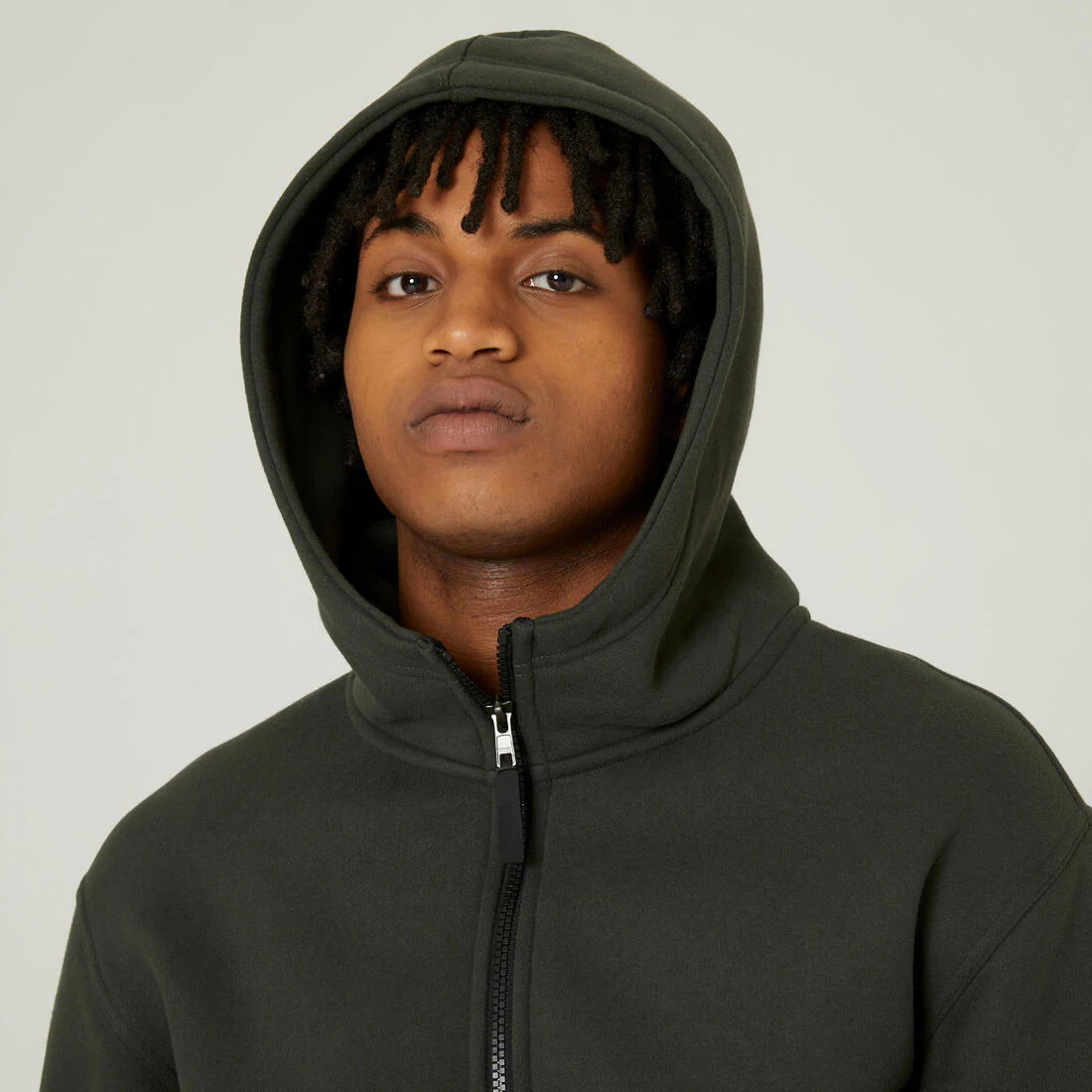 Men's Zip-Up Fitness Hoodie - Dark Green - Image 3