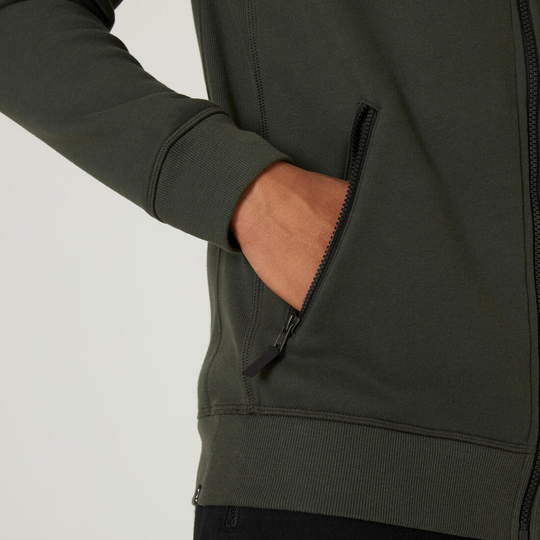 Men's Zip-Up Fitness Hoodie - Dark Green - Image 5