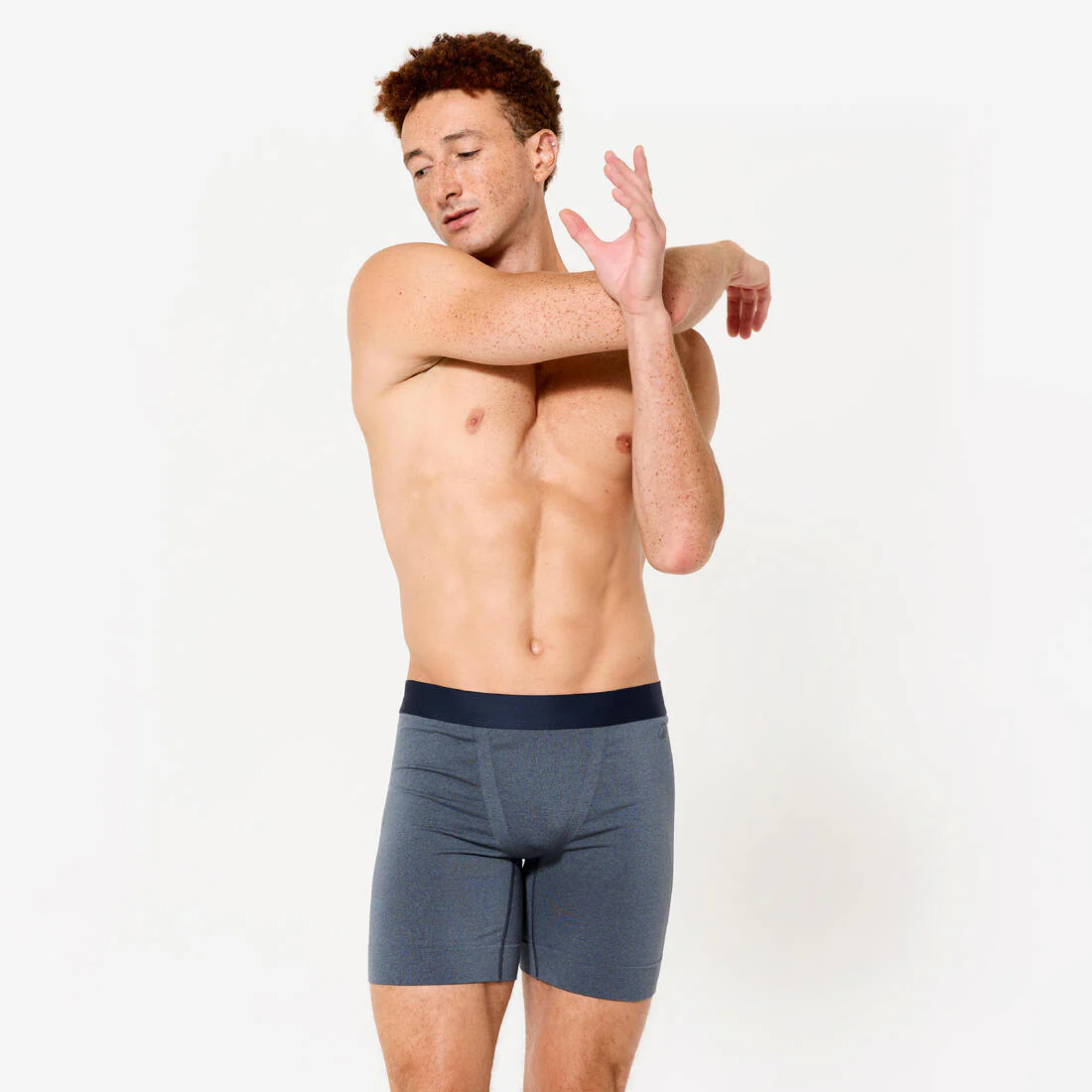 Men's Long Seamless Boxers - Mottled Blue - Image 2