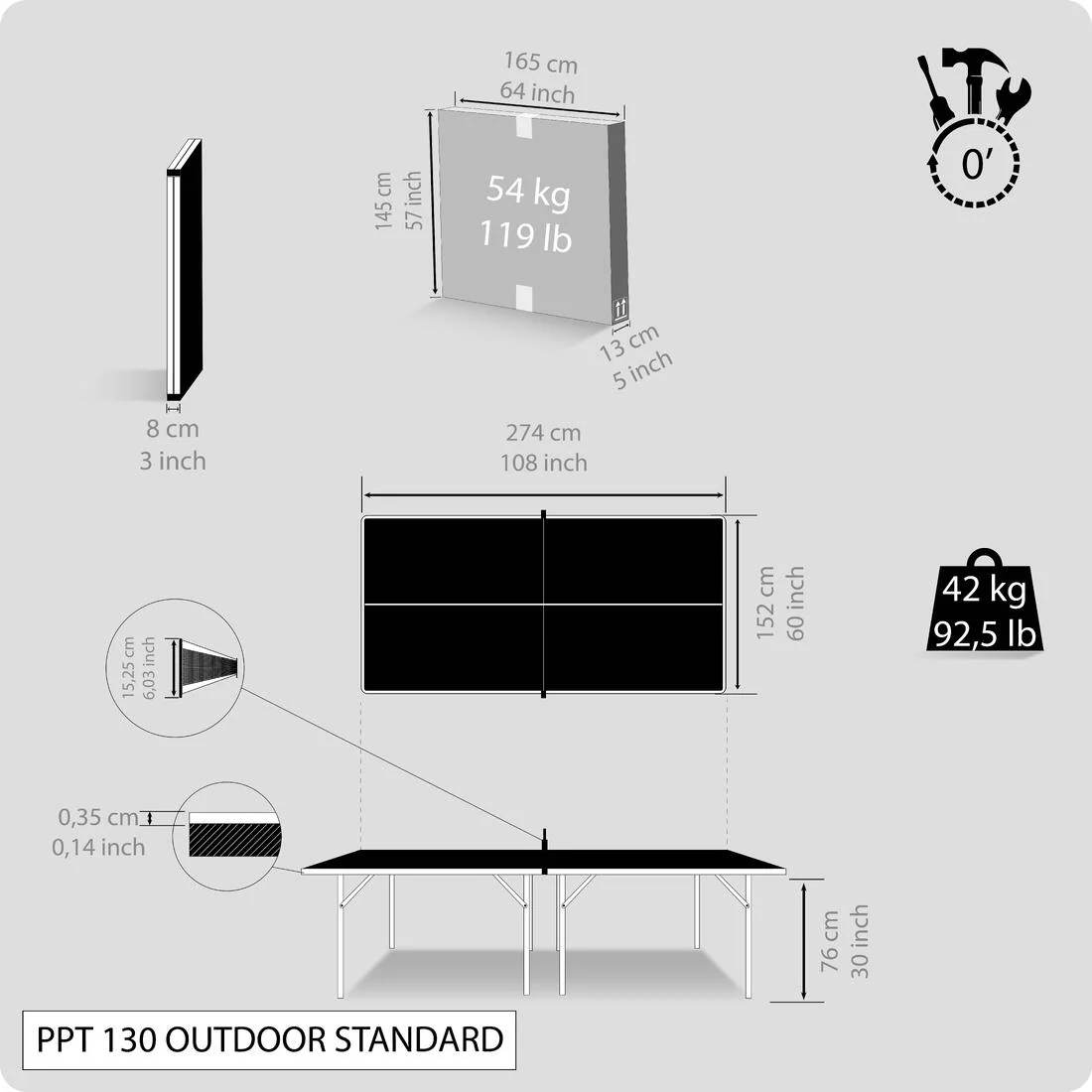 Outdoor Table Tennis Table PPT 130 - Blue - Image 3