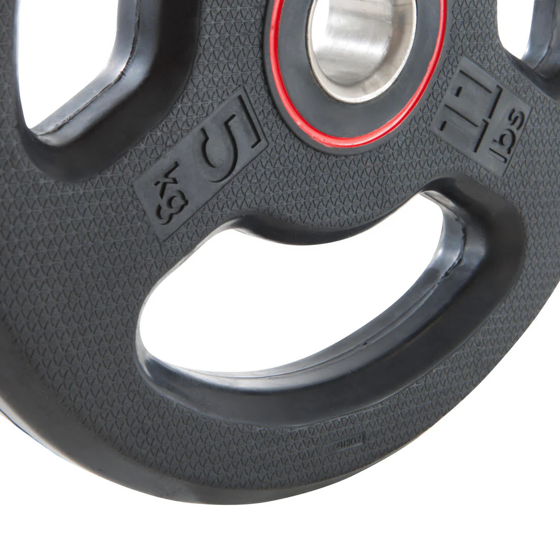 Rubber Disc Weight with Handles 1 Inch / 28mm 5 kg, Partly Recycled Cast Iron - Image 6
