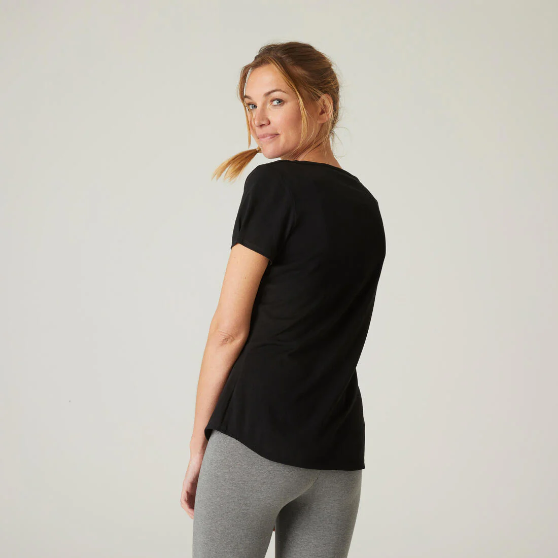 Stretchy Boat Neck Cotton Fitness T-Shirt - Image 2