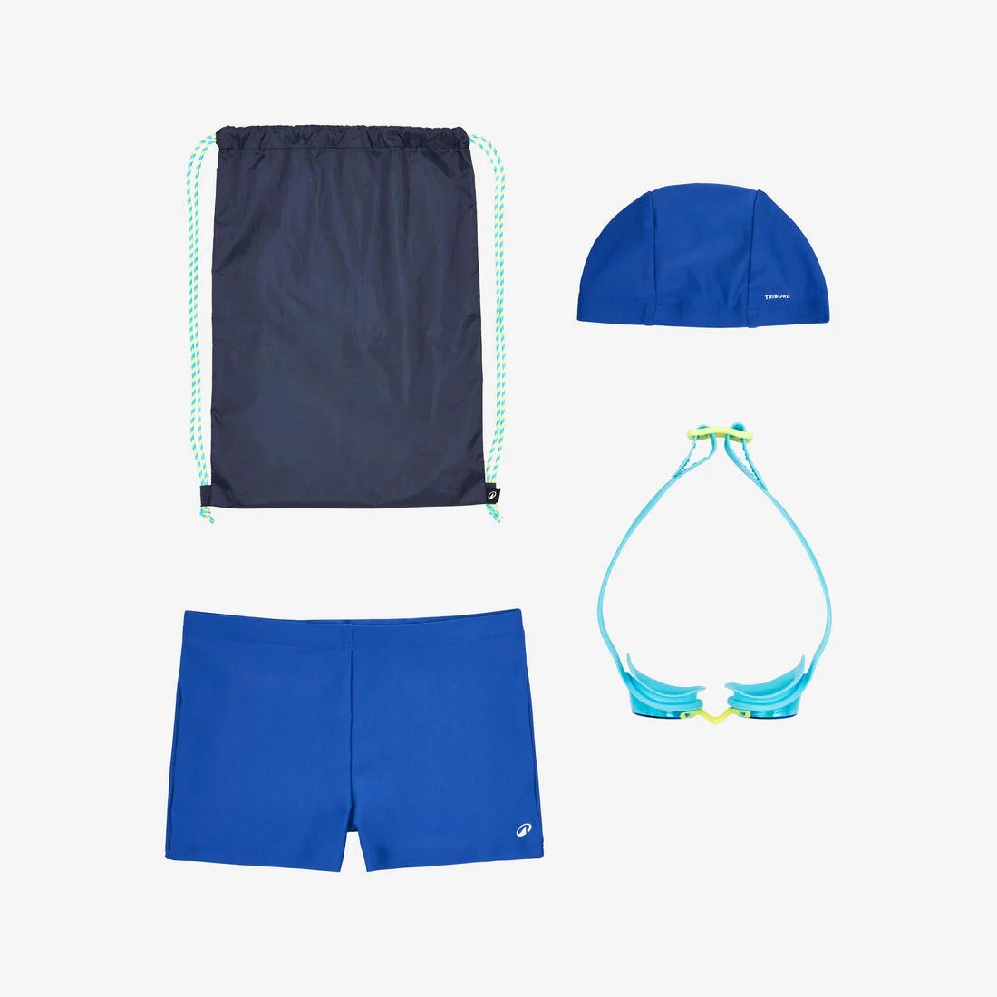Swimming kit for boys: swimsuit, goggles, cap, bag - 100 Blue