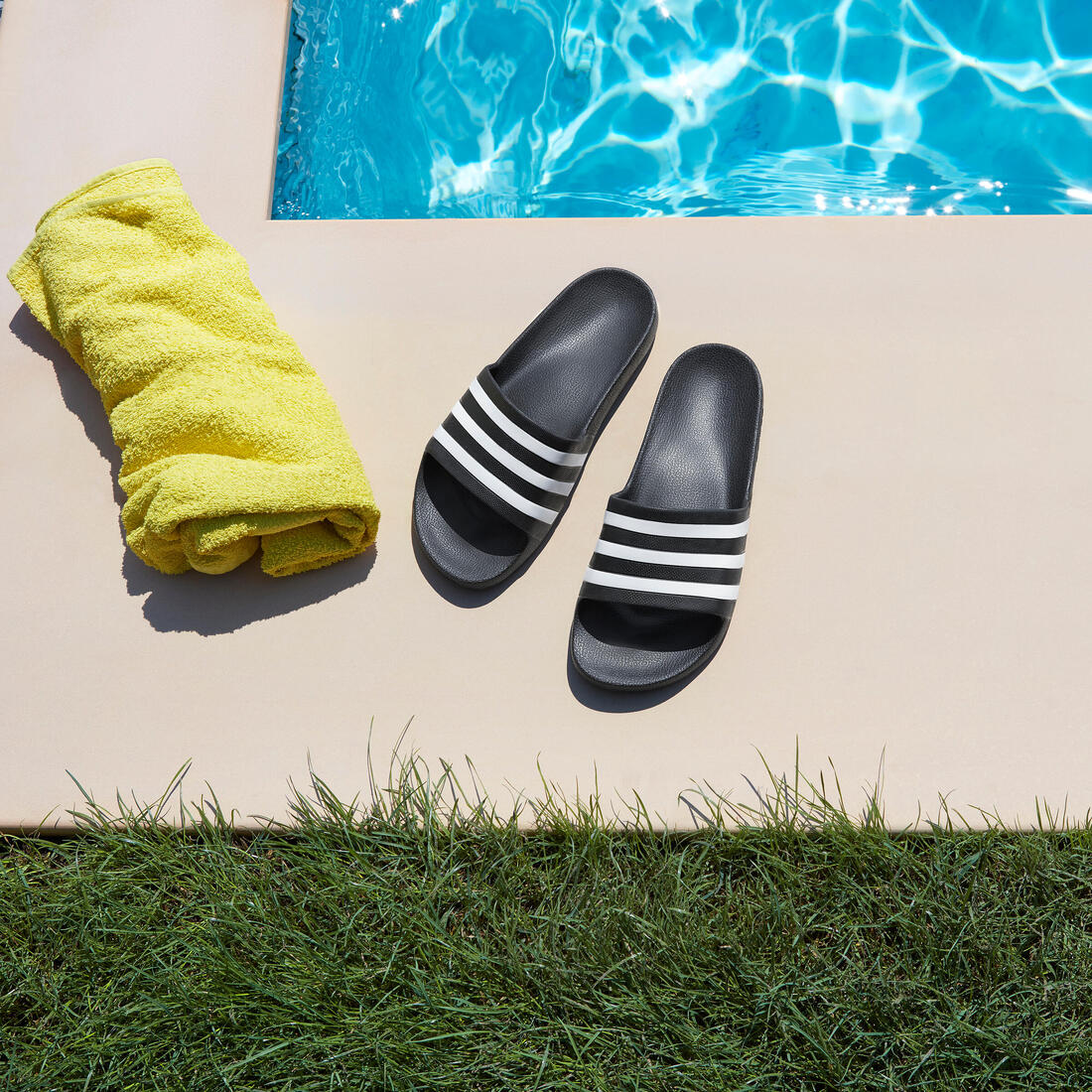 Unisex Adilette Aqua Slides, Black - Image 3