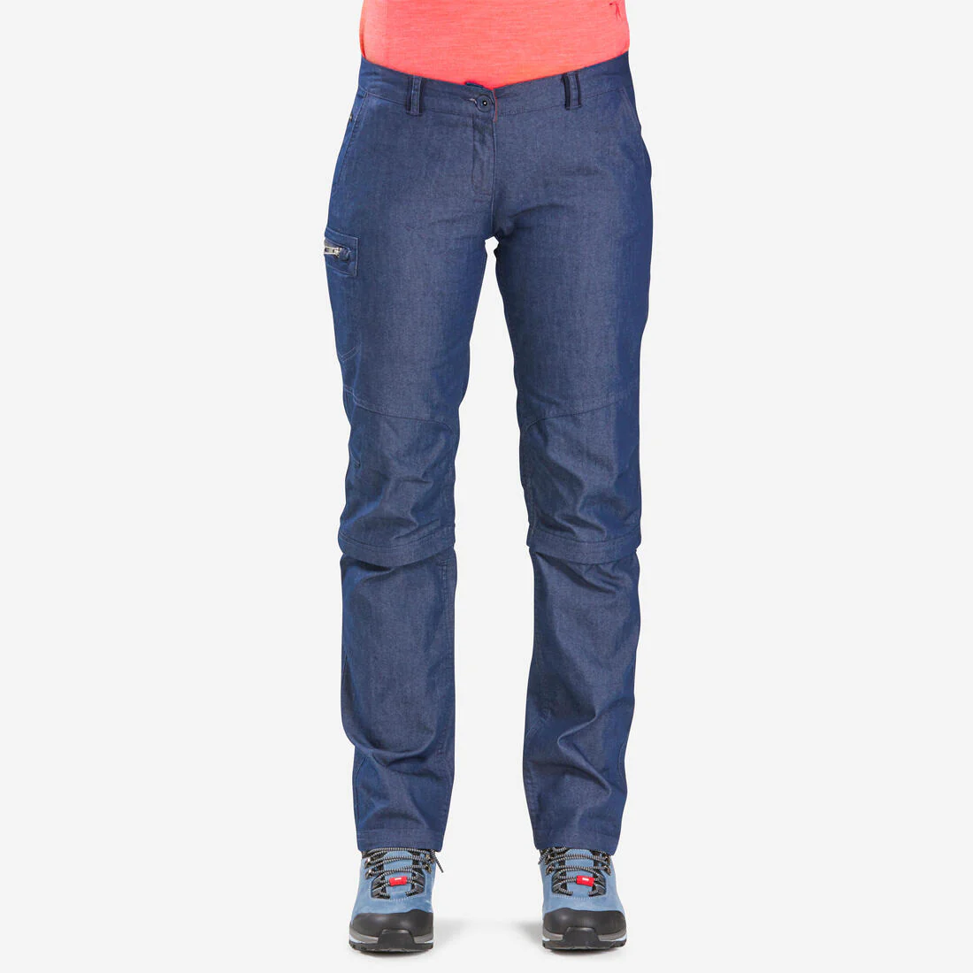 Womenâs convertible hiking trousers, TRAVEL 100 Jeans Convert. - Blue