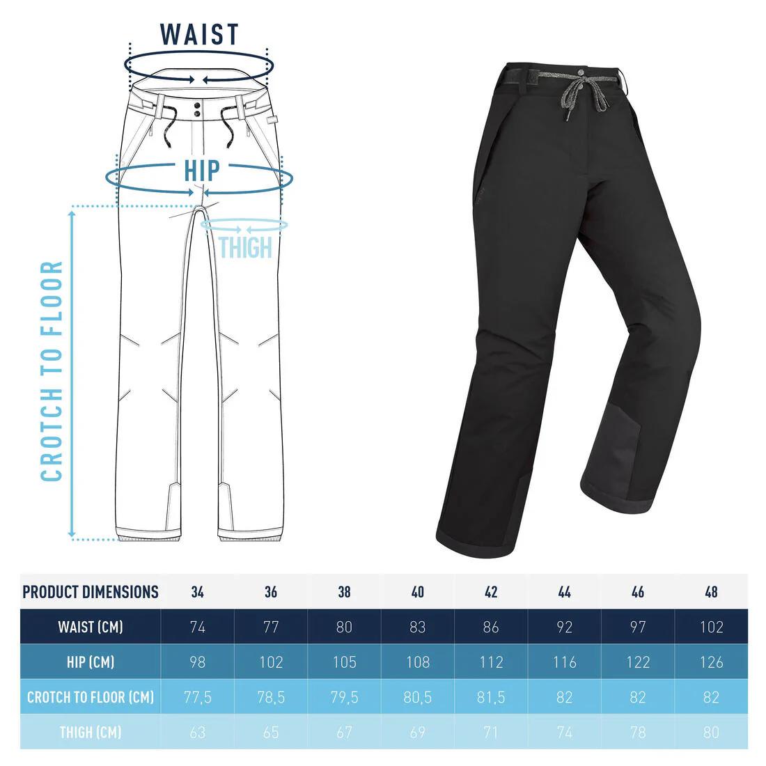 Women’s durable and waterproof ski and snowboard trousers, SNB 500 - Black - Image 7