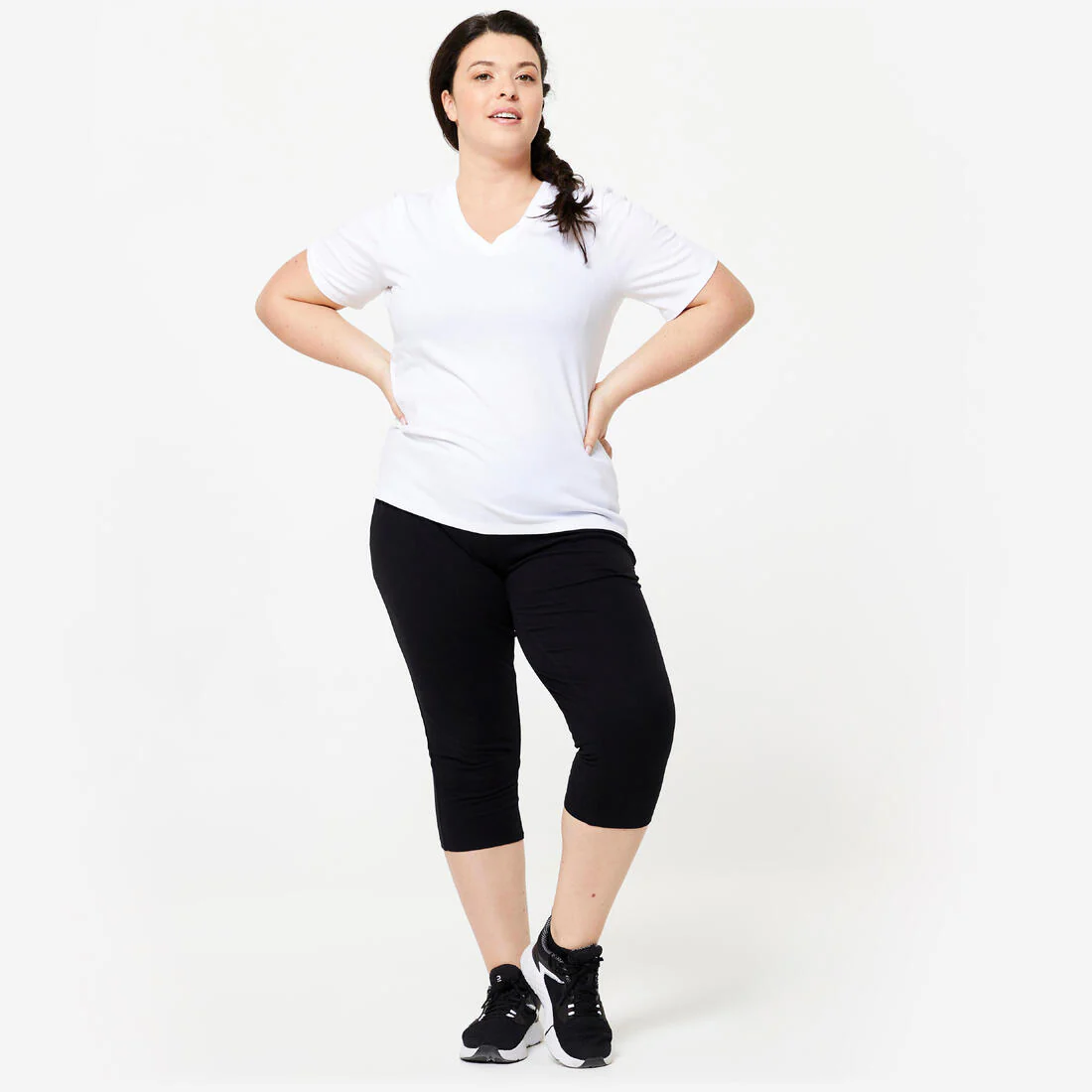 Women's Fitness Cropped Bottoms 500 with Pockets - Black - Image 2