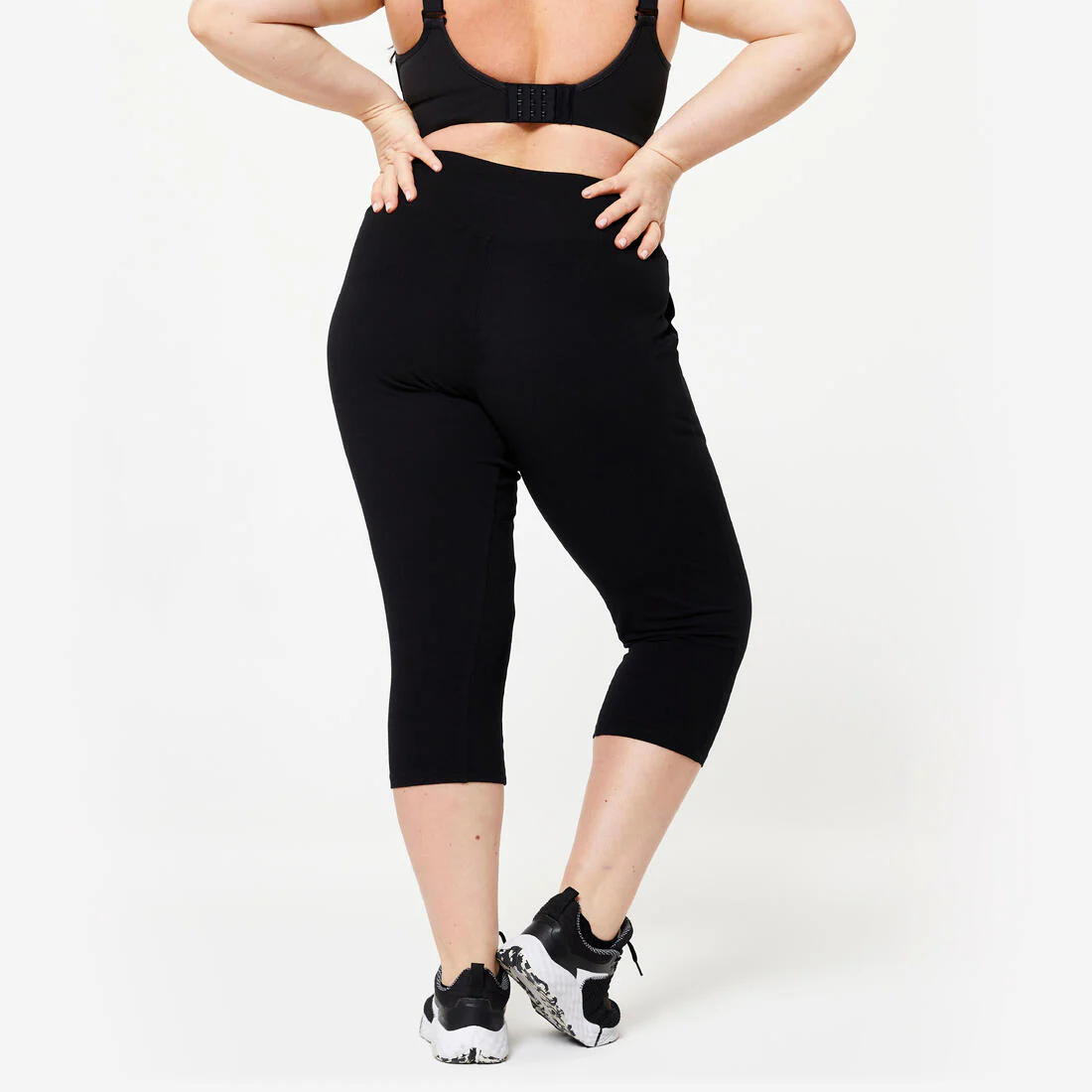 Women's Fitness Cropped Bottoms 500 with Pockets - Black - Image 4