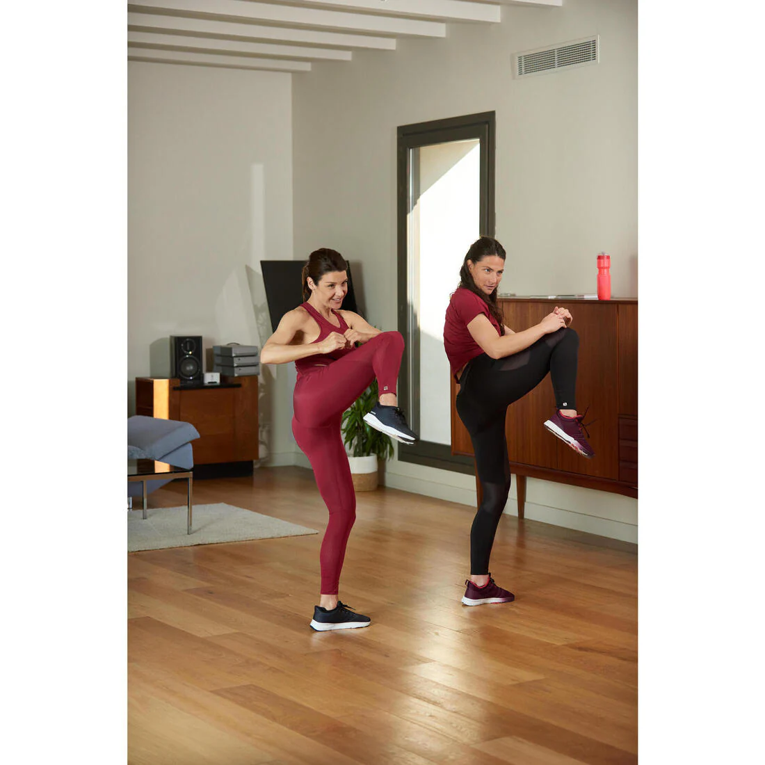 Women's High-Waisted Bi-Material Cardio Fitness Leggings - Black - Image 3