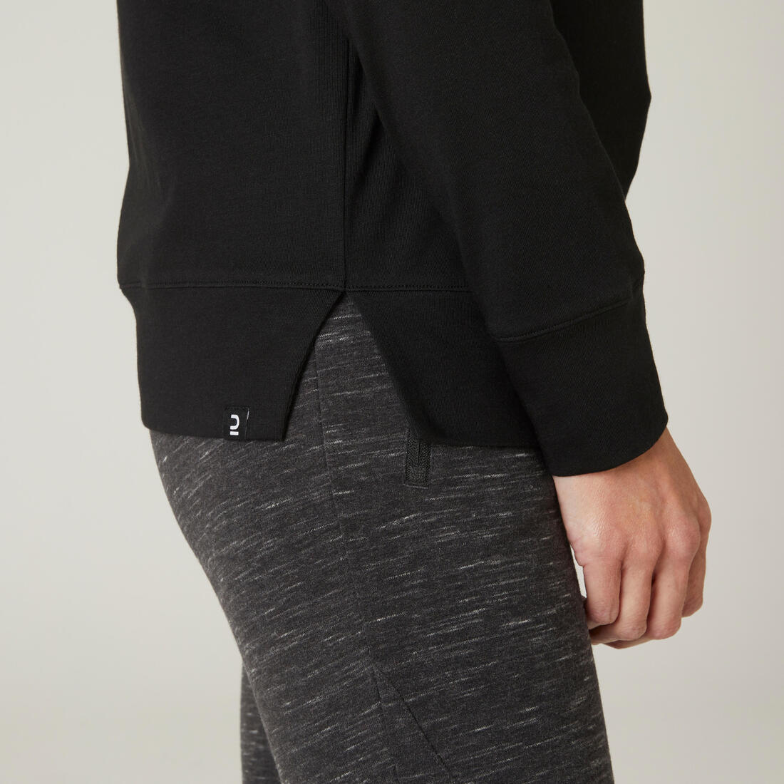 Women's Long-Sleeved Straight-Cut Crew Neck Synthetic Fitness T-Shirt 500 - Black - Image 5