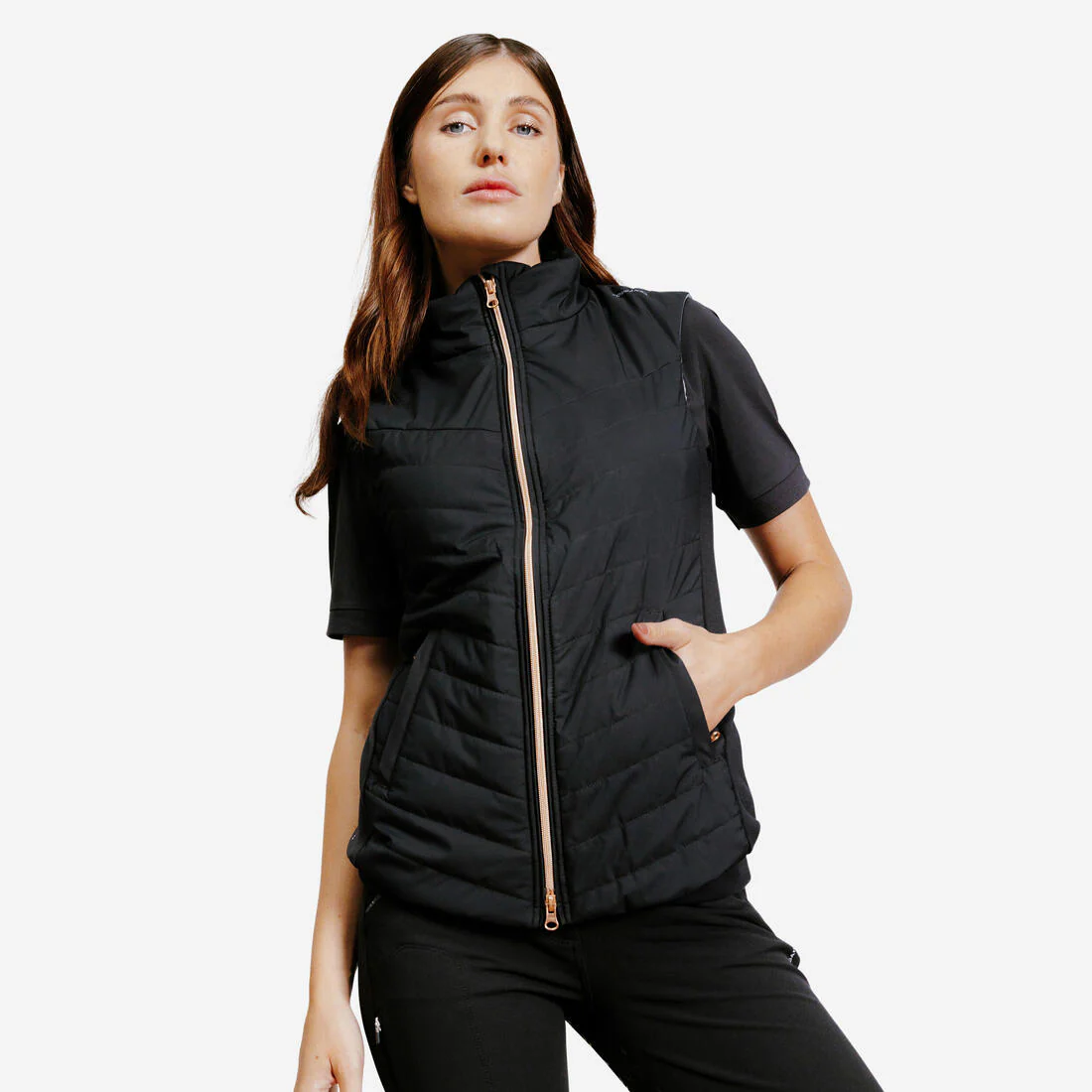 Women's Sleeveless Zipped Horse Riding Gilet 500 - Nougat