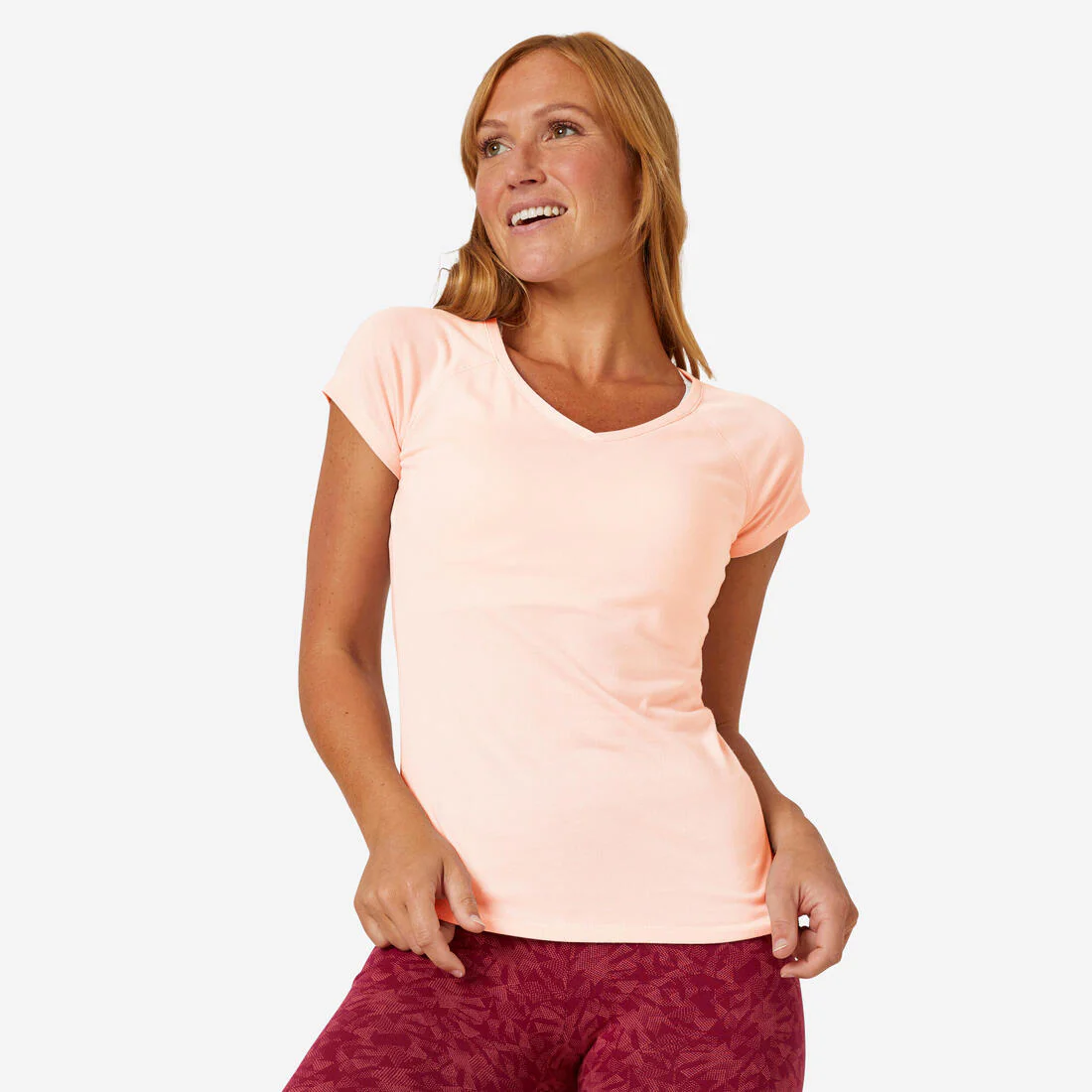 Women's V-Neck Fitness T-Shirt 500 - Ice